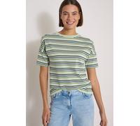 T-Shirt CECIL, Damen, Gr. L (42), grün (raw matcha lime), Jersey, Obermaterial: 100% Baumwolle, gestreift, normal normal, Rundhals, abgesteppt, Shirts T-Shirt, Ringelshirt, Baumwolle, Rundhalsausschni