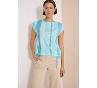 Kurzarmshirt CECIL, Damen, Gr. M (40), blau (crystal mint), Web, Obermaterial: 65% Polyester, 35% Viskose, gestreift, normal hüftbedeckend, Rundhals, abgesteppte Kante, Shirts, Sommershirt in Ausbrenn