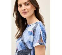 Print-Shirt CECIL, Damen, Gr. M (40), blau (urban navy), Jersey, Obermaterial: 65% Polyester, 35% Viskose, bedruckt, normal hüftbedeckend, U-Boot-Ausschnitt, Shirts Print-Shirt, mit Ausbrenner-Optik (