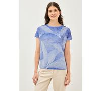 Print-Shirt CECIL, Damen, Gr. M (40), urban navy blau, Stoff, 65% Polyester, 35% Viskose, bedruckt, comfort fit normal, U-Boot-Ausschnitt, Umschlagbund, Shirts, mit Elastikbund (74067838-M) urban navy