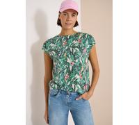 Print-Shirt CECIL, Damen, Gr. S (38), khaki, Stoff, 65% Polyester, 35% Viskose, geblümt, comfort fit normal, U-Boot-Ausschnitt, abgesteppt, Shirts, mit Tunnelzug am Saum (49170455-S) khaki