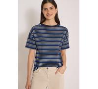 Print-Shirt CECIL, Damen, Gr. S (38), urban dunkelblau, Web, 100% Baumwolle, gestreift, comfort fit normal, U-Boot-Ausschnitt, normaler Saum, Shirts, mit bunten Streifen (51520658-S) urban dunkelblau