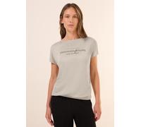 Print-Shirt CECIL, Damen, Gr. XL (44), beige (pearl beige meliert), Stoff, 82% Viskose, 10% metallisierte Fasern, 8% Polyamid, unifarben, normal normal, U-Boot-Ausschnitt, abgesteppt, Shirts, mit Schl