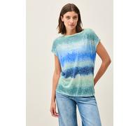 Print-Shirt CECIL, Damen, Gr. XL (44), blau (aster blau), Stoff, 65% Polyester, 35% Viskose, bedruckt, comfort fit normal, Rundhals, abgesteppt, Shirts, mit Glitzer-Wording-Print (11099562-XL) aster b