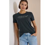 Print-Shirt CECIL, Damen, Gr. XL (44), schwarz (palm breeze grün), Jersey, Obermaterial: 48% Baumwolle, 48% Modal, 4% Elasthan, bedruckt, normal hüftbedeckend, Rundhals, abgesteppte Kante, Shirts, Som