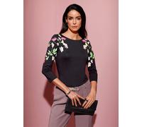 Print-Shirt CREATION L "Druck-Shirt", Damen, Gr. 38, lila (schwarz, mauve, bedruckt), 95% Viskose, 5% Elasthan, bedruckt, geblümt, gemustert, mehrfarbig, U-Boot-Ausschnitt, Shirts (87776664-38) schwar