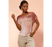 Print-Shirt CREATION L "Druck-Shirt", Damen, Gr. 38, rosa (ecru, papaya, bedruckt), 95% Viskose, 5% Elasthan, bedruckt, gemustert, mehrfarbig, Rundhals, Shirts (83092961-38) ecru, papaya, bedruckt