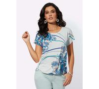Print-Shirt CREATION L "Druck-Shirt", Damen, Gr. 40, grün (ecru, kalkmint, bedruckt), 95% Viskose, 5% Elasthan, bedruckt, gemustert, mehrfarbig, Rundhals, Shirts (68678606-40) ecru, kalkmint, bedruckt