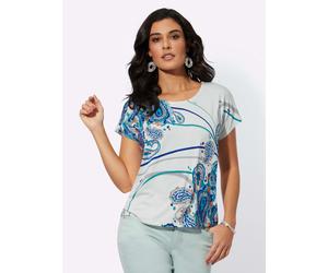Print-Shirt CREATION L "Druck-Shirt", Damen, Gr. 42, grün (ecru, kalkmint, bedruckt), 95% Viskose, 5% Elasthan, bedruckt, gemustert, mehrfarbig, Rundhals, Shirts (68678606-42) ecru, kalkmint, bedruckt