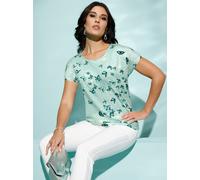 Print-Shirt CREATION L "Druck-Shirt", Damen, Gr. 42, grün (kalkmint, salbei, bedruckt), 95% Viskose, 5% Elasthan, bedruckt, geblümt, gemustert, mehrfarbig, Rundhals, Shirts (75241165-42) kalkmint, sal