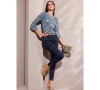 Print-Shirt CREATION L "Druck-Shirt", Damen, Gr. 50, blau (sand, marine, bedruckt), 95% Viskose, 5% Elasthan, bedruckt, gemustert, mehrfarbig, U-Boot-Ausschnitt, Shirts (41179305-50) sand, marine, bed