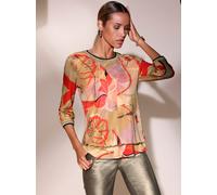 Print-Shirt CREATION L "Mesh-Shirt", Damen, Gr. 40, beige (beige, apricot, bedruckt), 95% Viskose, 5% Elasthan, Netzware:4% Elasthan, 96% Polyester, bedruckt, gemustert, mehrfarbig, Rundhals, Shirts (
