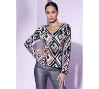 Print-Shirt CREATION L "Modal-Shirt", Damen, Gr. 36, beige (ecru, graphit, bedruckt), 95% Modal, 5% Elasthan, bedruckt, gemustert, mehrfarbig, V-Ausschnitt, Shirts (42747609-36) ecru, graphit, bedruck