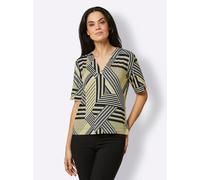 Print-Shirt CREATION L PREMIUM "Lyocell-Shirt", Damen, Gr. 44, schwarz-weiß (schwarz, weiß, bedruckt), 96% Lyocell, 4% Elasthan, bedruckt, gemustert, gestreift, mehrfarbig, V-Ausschnitt, Shirts (71457