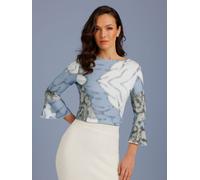 Print-Shirt CREATION L PREMIUM "Shirt", Damen, Gr. 40, blau (ecru, eisblau), 96% Lyocell, 4% Elasthan, bedruckt, gemustert, mehrfarbig, U-Boot-Ausschnitt, Shirts (35188065-40) ecru, eisblau