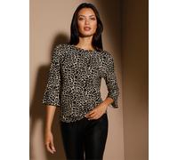 Print-Shirt CREATION L PREMIUM "Viskose-Seiden-Shirt", Damen, Gr. 46, beige (elfenbein, schwarz, bedruckt), 85% Viskose, 10% Seide, 5% Elasthan, bedruckt, gemustert, mehrfarbig, U-Boot-Ausschnitt, Shi