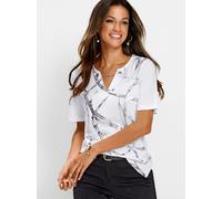 Print-Shirt CREATION L "Shirt", Damen, Gr. 38, beige (ecru), 95% Polyester, 5% Elasthan, bedruckt, gemustert, mehrfarbig, unifarben, Rundhals, Shirts (69347812-38) ecru