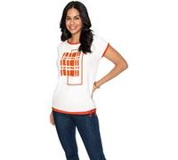 Print-Shirt INSPIRATIONEN "Shirt", Damen, Gr. 40, orange (ecru, orange, bedruckt), 92% Polyester, 8% Elasthan, bedruckt, gemustert, mehrfarbig, unifarben, Rundhals, Shirts (96855233-40) ecru, orange, 
