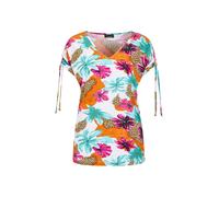 Print-Shirt GOLDNER "Blusenshirt mit floralem Print", Damen, Gr. 40, bunt (bunt, gemustert), Obermaterial: 95% Viskose CV. 5% Elasthan EL., gerade, V-Ausschnitt, Shirts, Kordelzug an der Schulter (777