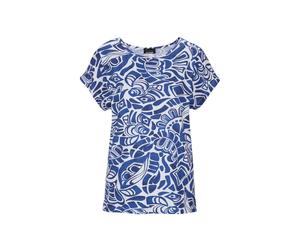 Print-Shirt GOLDNER "Damen Oberteil Ethnoprint Kurzarm", Damen, Gr. 40, blau (royalblau, gemustert), Obermaterial: 95% Viskose CV. 5% Elasthan EL., figurumspielend, normales Bündchen, Shirts, Druck mi