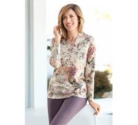 Print-Shirt GOLDNER "Florales Blusenshirt mit V-Ausschnitt", Damen, Gr. 42, lila (lila, gemustert), Obermaterial: 65% Polyester PES. 35% Viskose CV., figurumspielend, Shirts, Blütendessin in filigrane