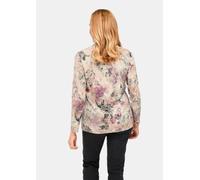 Print-Shirt GOLDNER "Florales Blusenshirt mit V-Ausschnitt", Damen, Gr. 46, lila (lila, gemustert), Obermaterial: 65% Polyester PES. 35% Viskose CV., figurumspielend, V-Ausschnitt, Shirts, Blütendessi