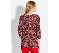 Print-Shirt GOLDNER "Florales Viskoseshirt mit Rundhals", Damen, Gr. 42, rot (rot, gemustert), Obermaterial: 95% Viskose CV. 5% Elasthan EL., Modisch, Shirts, Bindebändchen (21511938-42) rot, gemuster
