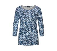 Print-Shirt GOLDNER "Halbarm Viskoseshirt im Allover-Design", Damen, Gr. 44, blau (blau, gemustert), Obermaterial: 80% Polyester PES. 15% Viskose CV. 5% Elasthan EL., U-Boot-Ausschnitt, Shirts, U-Boot