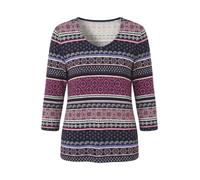 Print-Shirt GOLDNER "Jerseyshirt mit Rundhals", Damen, Gr. 52, blau (marine, gemustert), Obermaterial: 95% Viskose CV. 5% Elasthan EL., figurumspielend, Gerade, Shirts, stretchbequemer Viskosejersey (