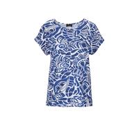 Print-Shirt GOLDNER "Kurzgröße Damen Oberteil Ethnoprint Kurzarm", Damen, Gr. 24, blau (royalblau, gemustert), Obermaterial: 95% Viskose CV. 5% Elasthan EL., figurumspielend, U-Boot-Ausschnitt, normal