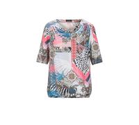 Print-Shirt GOLDNER "Kurzgröße Elegantes Oberteil mit Wasserfallausschnitt", Damen, Gr. 24, orange (koralle, gemustert), Obermaterial: 95% Polyester PES. 5% Elasthan EL., gerade, Gerade, Shirts, Gummi