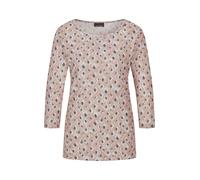 Print-Shirt GOLDNER "Kurzgröße Halbarm Viskoseshirt im Allover-Design", Damen, Gr. 22, beige (beige, gemustert), Obermaterial: 80% Polyester PES. 15% Viskose CV. 5% Elasthan EL., U-Boot-Ausschnitt, Sh