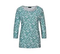 Print-Shirt GOLDNER "Kurzgröße Halbarm Viskoseshirt im Allover-Design", Damen, Gr. 23, grün (graugrün, gemustert), Obermaterial: 80% Polyester PES. 15% Viskose CV. 5% Elasthan EL., U-Boot-Ausschnitt,