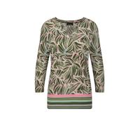 Print-Shirt GOLDNER "Kurzgröße Jerseyshirt mit floralem Design", Damen, Gr. 19, grün (khaki, gemustert), Obermaterial: 95% Viskose CV. 5% Elasthan EL., figurumspielend, V-Ausschnitt, Shirts, stretchbe