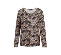 Print-Shirt GOLDNER "Kurzgröße Langarmshirt aus Viskose-Jersey", Damen, Gr. 21, bunt (marine, camel, gemustert), Modern, sehr figurbetont, Rundhals, Gerade, Shirts, stretchbequemer Viskosejersey (7516