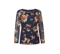 Print-Shirt GOLDNER "Kurzgröße Mesh-Shirt", Damen, Gr. 20, blau (marine, gemustert), Obermaterial: 92% Polyester PES. 8% Elasthan EL., U-Boot-Ausschnitt, normales Bündchen, Shirts, Floraler Druck (942