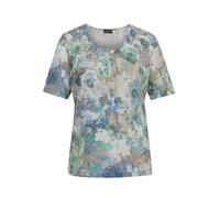 Print-Shirt GOLDNER "Kurzgröße Printshirt mit Blumen-Paisley-Muster", Damen, Gr. 19, blau (blau, grün, grau, gemustert), Obermaterial: 67% Polyester PES. 33% Viskose CV., normal, Rundhals, Sonstiges, 