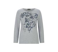 Print-Shirt GOLDNER "Motivshirt mit Glitzersteinen", Damen, Gr. 42, grau (grau, melange), Obermaterial: 95% Viskose CV. 5% Elasthan EL., figurumspielend, U-Boot-Ausschnitt, Gerade, Shirts, Zierglitzer