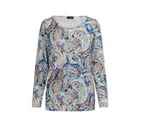 Print-Shirt GOLDNER "Paisleyshirt mit Schmuckdetail", Damen, Gr. 4, bunt (camel, hellblau, gemustert), Modern, sehr figurbetont, Rundhals, Gerade, Shirts, Zierteil am Ausschnitt (14118625-40) camel, h