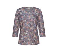 Print-Shirt GOLDNER "Printshirt mit Blumenmuster", Damen, Gr. 54, grau (grau, bunt), Obermaterial: 95% Polyester PES. 5% Elasthan EL., normal, Rundhals, Sonstiges, Shirts, Ohne (90382511-54) grau, bun
