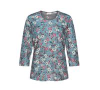 Print-Shirt GOLDNER "Raffiniertes Druckshirt mit 3/4-Arm", Damen, Gr. 54, blau (hellblau, bunt), Obermaterial: 95% Polyester PES. 5% Elasthan EL., normal, Sonstiges, Shirts, Ohne (76575444-54) hellbla