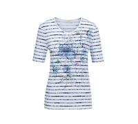Print-Shirt GOLDNER "Streifenshirt mit Blumenmuster", Damen, Gr. 46, blau (rauchblau, geringelt), Obermaterial: 95% Viskose CV. 5% Elasthan EL., normal, Rundhals, Sonstiges, Shirts, Ohne (67404565-46)