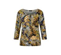 Print-Shirt GOLDNER "Viskosebluse mit Allover-Leo-Druck", Damen, Gr. 42, gelb (honig, gemustert), Obermaterial: 95% Viskose CV. 5% Elasthan EL., Modisch, Shirts, raffinierte Ausschnittlösung (41271431