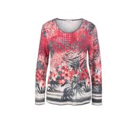Print-Shirt GOLDNER "Weiches Flanellshirt mit ausdrucksstarkem Druck", Damen, Gr. 54, orange (dunkelkoralle, silbergrau, gemustert), Obermaterial: 75% Viskose CV. 18% Polyester PES. 7% Elasthan EL., T