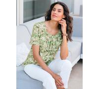 Print-Shirt INSPIRATIONEN "Druck-Shirt", Damen, Gr. 36, grün (eucalyptus, beige, bedruckt), 95% Baumwolle, 5% Elasthan, gemustert, mehrfarbig, Rundhals, Shirts (83164735-36) eucalyptus, beige, bedruck