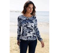 Print-Shirt INSPIRATIONEN "Druck-Shirt", Damen, Gr. 44, marine, ecru, bedruckt, 95% Viskose, 5% Elasthan, geblümt, gemustert, mehrfarbig, Rundhals, Shirts (95271506-44) marine, ecru, bedruckt