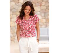 Print-Shirt INSPIRATIONEN "Print-Shirt", Damen, Gr. 44, bunt (erdbeere, lindgrün, bedruckt), 95% Viskose, 5% Elasthan, bedruckt, gemustert, mehrfarbig, V-Ausschnitt, Shirts (58798668-44) erdbeere, lin