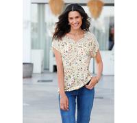 Print-Shirt INSPIRATIONEN "Shirt", Damen, Gr. 36, beige (schilf, flamingo, bedruckt), 95% Viskose, 5% Elasthan, gemustert, mehrfarbig, Rundhals, Shirts (58942252-36) schilf, flamingo, bedruckt