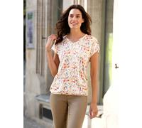 Print-Shirt INSPIRATIONEN "Shirt", Damen, Gr. 40, beige (ecru, bedruckt), 95% Viskose, 5% Elasthan, bedruckt, gemustert, gepunktet, mehrfarbig, V-Ausschnitt, Shirts (39379818-40) ecru, bedruckt