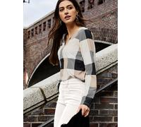 Print-Shirt INSPIRATIONEN "Shirt", Damen, Gr. 40, beige (ecru, schwarz, kariert), 50% Baumwolle, 50% Modal, gemustert, kariert, V-Ausschnitt, Shirts (14343061-40) ecru, schwarz, kariert